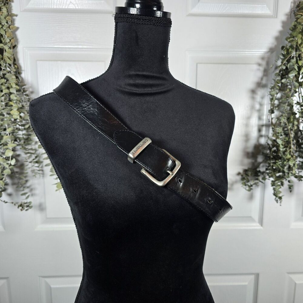 Carhartt Mens Black Leather Belt Silver Buckle Workwear Casual